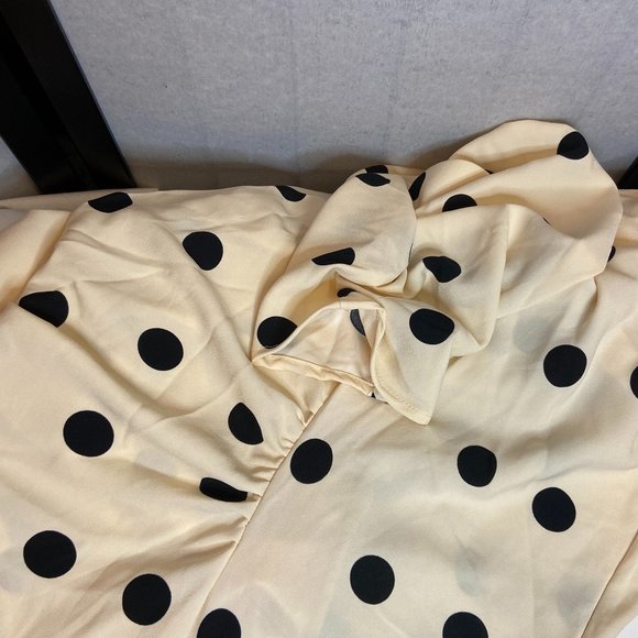 A New Day Crepe Rouched Cinched High Low Dot Dress Cream/Black NWT Short Sleeve - Picture 7 of 11
